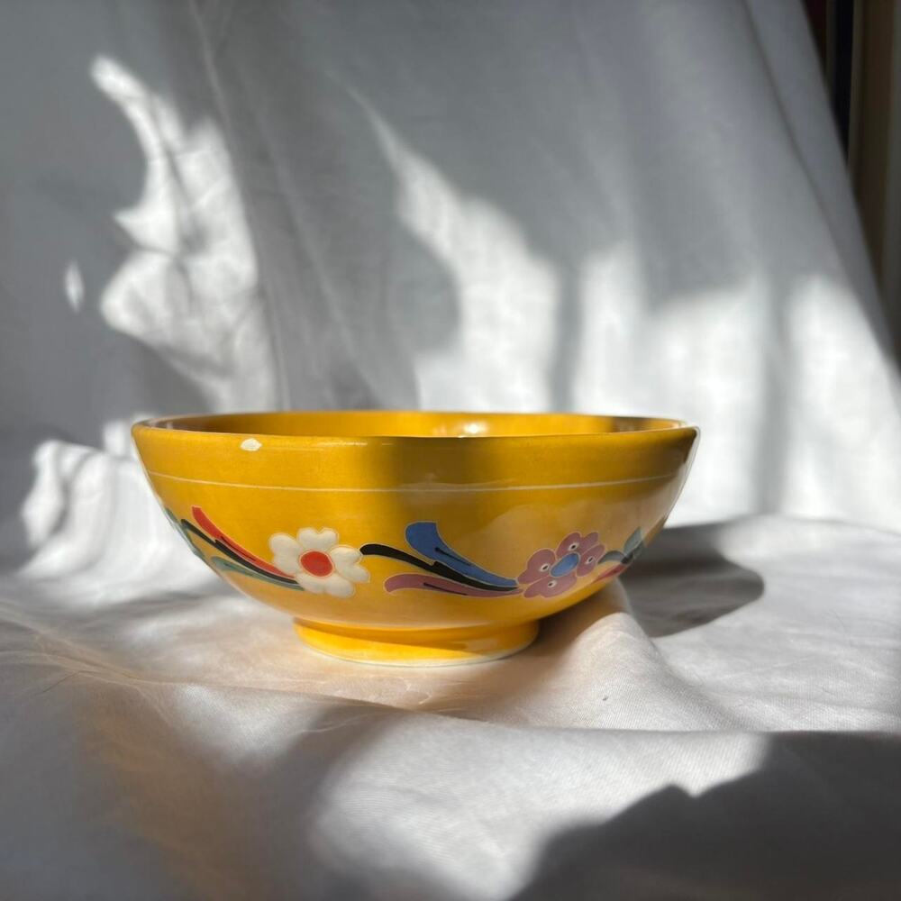 Vintage Hand-Painted Yellow Gorgeous Floral Bowl - Picture 2 of 6